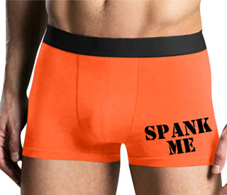 Spank Me. Stencil Design - Mens Orange Boxer Brief
