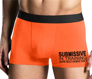 Submissive In Training How May I Serve You - Mens Orange Boxer Brief