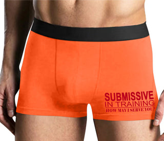 Submissive In Training How May I Serve You - Mens Orange Boxer Brief