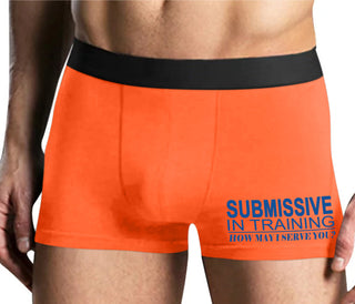 Submissive In Training How May I Serve You - Mens Orange Boxer Brief