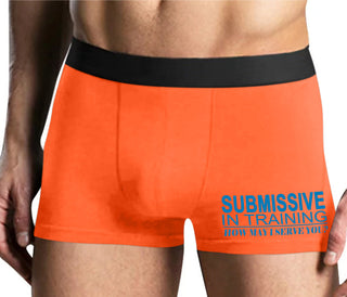 Submissive In Training How May I Serve You - Mens Orange Boxer Brief