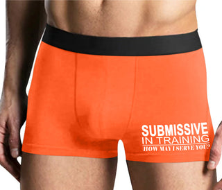Submissive In Training How May I Serve You - Mens Orange Boxer Brief