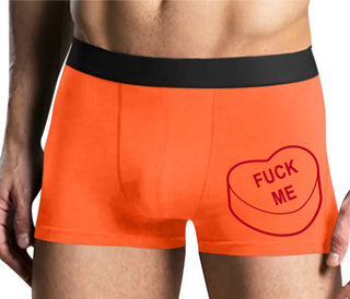 Fuck Me - Valentines Day Candy - Mens Orange Boxer Brief