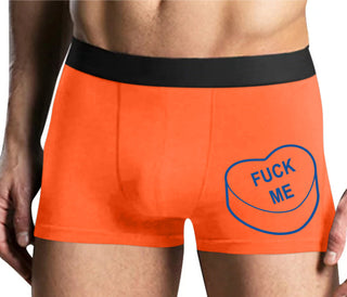 Fuck Me - Valentines Day Candy - Mens Orange Boxer Brief
