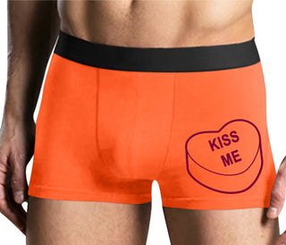 Valentines Day Candy - Kiss Me - Mens Orange Boxer Brief