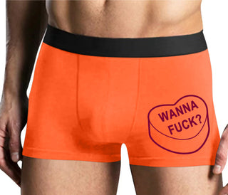 Valentines Day Candy - Wanna Fuck - Mens Orange Boxer Brief