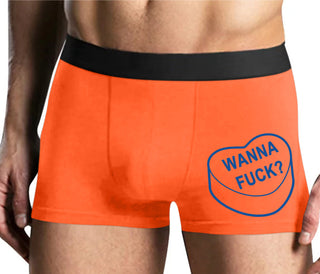 Valentines Day Candy - Wanna Fuck - Mens Orange Boxer Brief