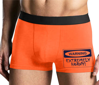Warning Extremely Horny - Mens Orange Boxer Brief