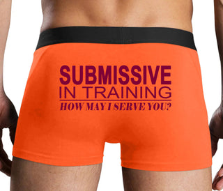 Submissive In Training How May I Serve You - Orange Boxer Brief