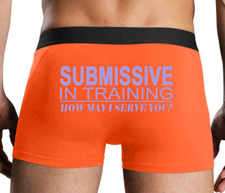 Submissive In Training How May I Serve You - Orange Boxer Brief