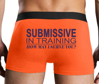 Submissive In Training How May I Serve You - Orange Boxer Brief