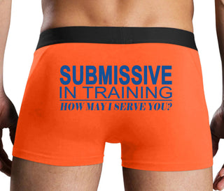 Submissive In Training How May I Serve You - Orange Boxer Brief