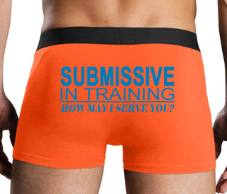 Submissive In Training How May I Serve You - Orange Boxer Brief