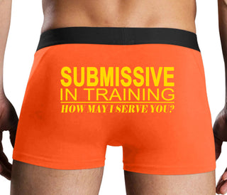 Submissive In Training How May I Serve You - Orange Boxer Brief