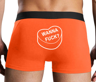 Valentines Day Candy - Wanna Fuck - Orange Boxer Brief