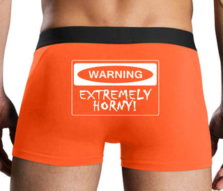 Warning Extremely Horny - Orange Boxer Brief