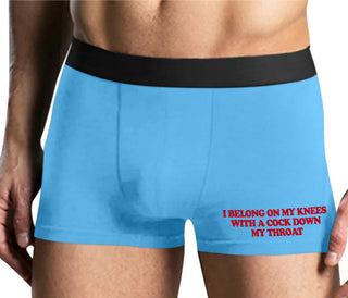 I Belong On My Knees With A Cock Down My Throat - Mens Blue Boxer Brief