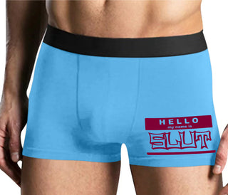 Hello My Name Is Slut - Mens Blue Boxer Brief