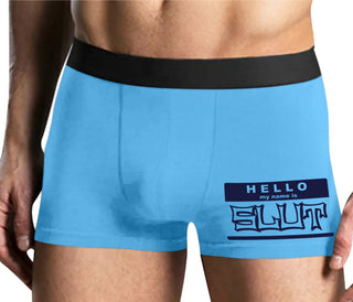 Hello My Name Is Slut - Mens Blue Boxer Brief