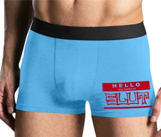 Hello My Name Is Slut - Mens Blue Boxer Brief