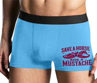 Save A Horse Ride A Mustache - Mens Blue Boxer Brief