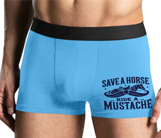 Save A Horse Ride A Mustache - Mens Blue Boxer Brief