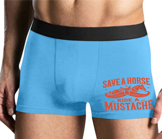 Save A Horse Ride A Mustache - Mens Blue Boxer Brief