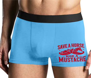 Save A Horse Ride A Mustache - Mens Blue Boxer Brief