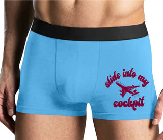 Slide Into My Cockpit - Mens Blue Boxer Brief