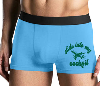 Slide Into My Cockpit - Mens Blue Boxer Brief