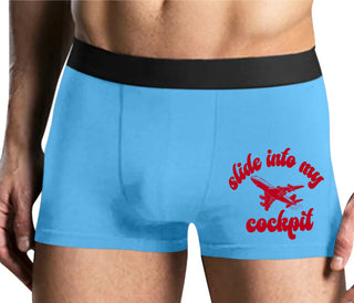 Slide Into My Cockpit - Mens Blue Boxer Brief