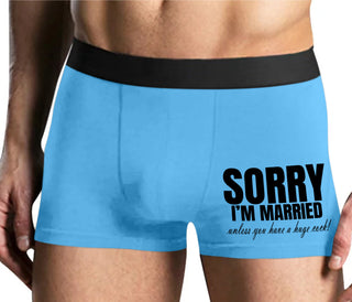 Sorry I'm Married Unless You Have A Huge Cock - Mens Blue Boxer Brief