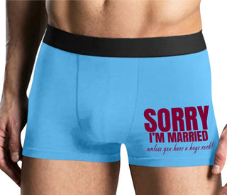 Sorry I'm Married Unless You Have A Huge Cock - Mens Blue Boxer Brief