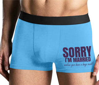 Sorry I'm Married Unless You Have A Huge Cock - Mens Blue Boxer Brief