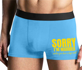 Sorry I'm Married Unless You Have A Huge Cock - Mens Blue Boxer Brief