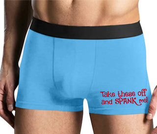 Take These Off And Spank Me - Mens Blue Boxer Brief