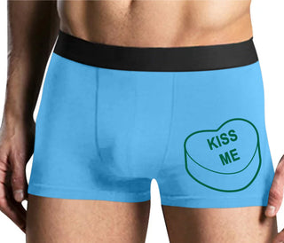 Valentines Day Candy - Kiss Me - Mens Blue Boxer Brief