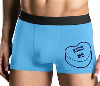 Valentines Day Candy - Kiss Me - Mens Blue Boxer Brief