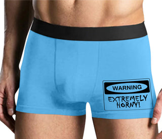 Warning Extremely Horny - Mens Blue Boxer Brief