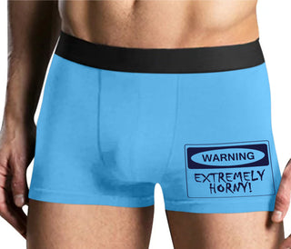 Warning Extremely Horny - Mens Blue Boxer Brief