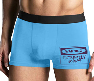 Warning Extremely Horny - Mens Blue Boxer Brief