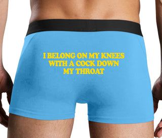 I Belong On My Knees With A Cock Down My Throat - Blue Boxer Brief