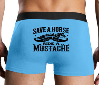 Save A Horse Ride A Mustache - Blue Boxer Brief