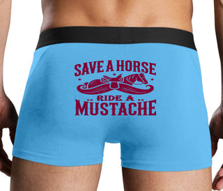 Save A Horse Ride A Mustache - Blue Boxer Brief