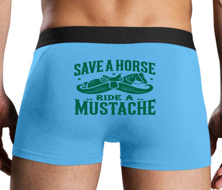 Save A Horse Ride A Mustache - Blue Boxer Brief