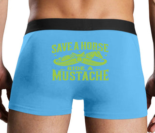 Save A Horse Ride A Mustache - Blue Boxer Brief