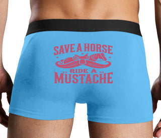 Save A Horse Ride A Mustache - Blue Boxer Brief