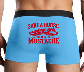 Save A Horse Ride A Mustache - Blue Boxer Brief