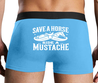 Save A Horse Ride A Mustache - Blue Boxer Brief