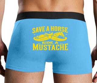 Save A Horse Ride A Mustache - Blue Boxer Brief